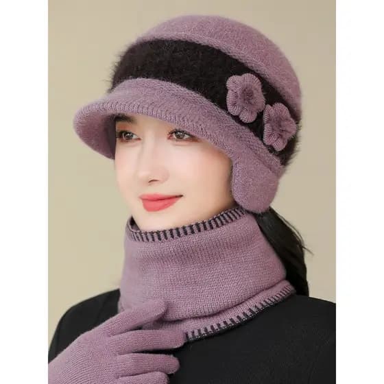 Chapéu de idosos de meia-idade feminino mãe malha quente chapéu avó inverno à prova de frio chapéu de lã velho La