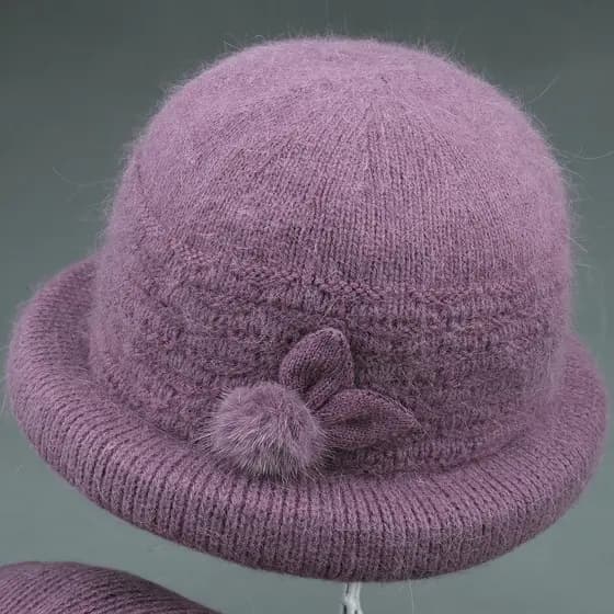 Chapéu idoso feminino avó inverno malha quente chapéu mãe velo coelho lã velha senhora à prova de frio chapéu de