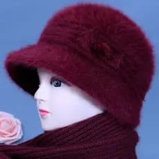 Chapéu para idosos feminino, chapéu de lã de inverno, lã quente, aba larga, meia-idade, mãe idosa, chapéu de malha para