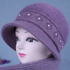 Chapéu de idosos de meia-idade feminino outono inverno avó coelho chapéu de lã mãe velo grosso quente velha senhora Kn