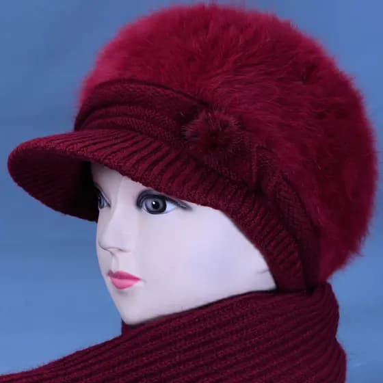 Inverno de meia-idade idosos chapéu feminino avó chapéu de lã quente mãe forro de lã de coelho de malha chapéu de invern