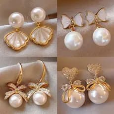 | 【cartelas de brincos feminino】 | kit brinco aço inoxidável ☃Brincos de arco de pérola 2025 novo estilo na moda nicho D