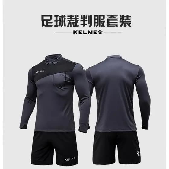 Genuíno kelme kelme jogo de futebol árbitro uniforme terno manga longa Unisex equipamento futebol cinza preto