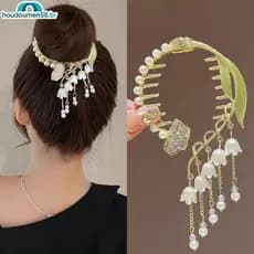 HOUDO Elegante Garra De Cabelo Pílula Cabeça Rabo De Cavalo Bule Pérola Strass sel Tubarão Clipe Grampo Cocar