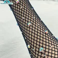 HOUDO Bla Branco Vermelho Luvas De Malha Longa Com Strass Oco Rede De Pesca Femininas Dedo Fantasia Cosplay Arrastão