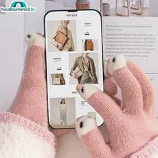 HOUDO Luvas De Malha De Lã Bonito Inverno Quentes Ao Ar Livre Com Vazamento Dedo Tela Sensível Toque À Prova De Frio