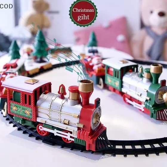 [QYA] Trem De Natal Brinquedos Elétricos Decoração De Árvore Tra Frame Carro Ferroviário Com Som E Trilho De Luz Present