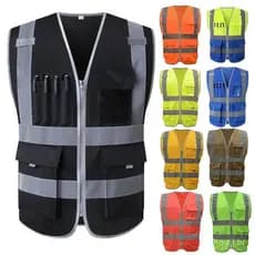Colete De Trabalho De Segurança De Construção Reflexiva De Alta Visibilidade Roupas Com Vários Bolsos Preto VCDY