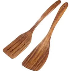 Conjunto de 2 Espátulas de Madeira, Espátula de Cozinha de Madeira de Acácia com Cabo Longo, Colheres de Madeira Artesan