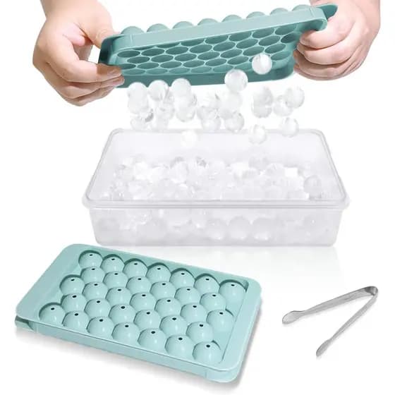 Forma de Gelo WIBIMEN com Tampa e Recipiente - Formas de Gelo Redondas para Freezer com Tampa - Formas de Gelo para Free