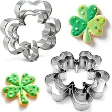 Conjunto de 6 Cortadores de Biscoito de Metal para o Dia de São Patrício - Formas de Trevo e Trevo de Quatro Folhas, Gra
