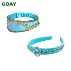 Madeira Meninas Jasmim Azul Grande Cristal Crianças Headwear Árabe Princesa Faixas De Cabelo Para Cosplay Festa Acessóri