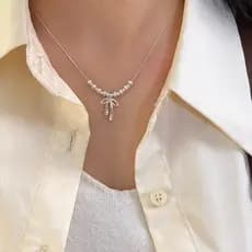 | colar prata | 【bijuterias femininas】 ♠Arco oco renda Ballet estilo grosso prata frisado pingente colar feminino requin