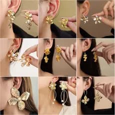 | 【cartelas de brincos feminino】 | kit brinco aço inoxidável ♀Europeu americano exagerado tridimensional flor pérola bri