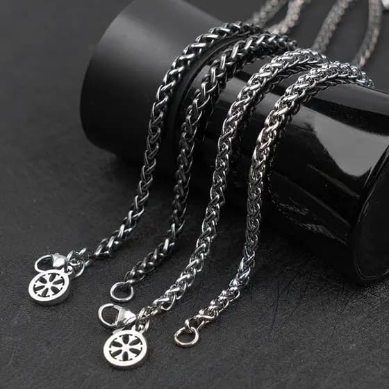 | 【bijuterias femininas】 | colar prata ◎Colar masculino versão coreana rua titânio aço Hip-Hop colar quilha trigo orelha
