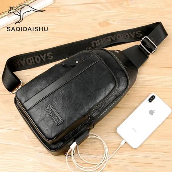 Saki canguru bolsa de peito masculina de couro genuíno Casual bolsa de ombro de couro Street Wear bolsa mensageiro mochi