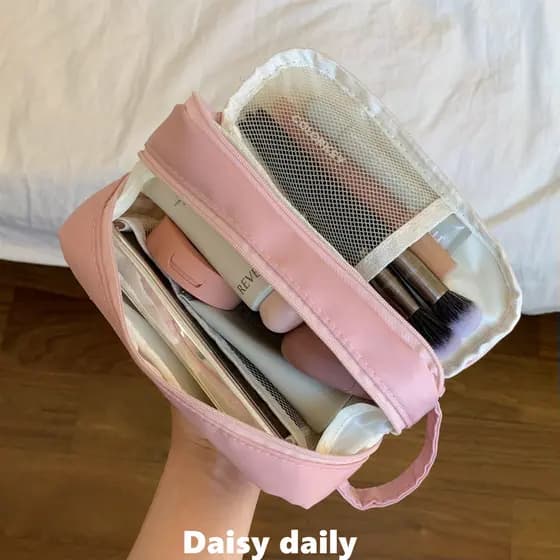 Novo estilo ins menina rosa três camadas portátil saco cosmético grande capacidade portátil lavagem viagem partição arma