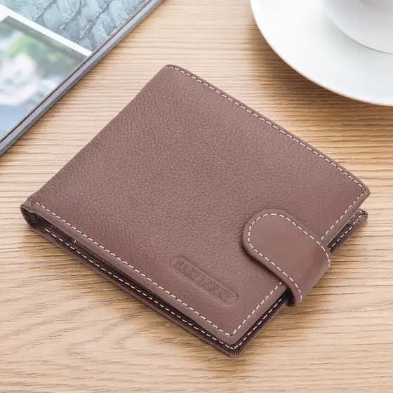 Carteira masculina de couro de primeira camada, curta, Slot para vários cartões, carteira de couro genuíno, porta-cartõe