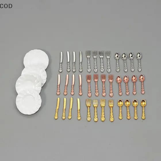 [YMC] 16 Unidades Em Miniatura Faca Garfo Colher Prato Talheres Casa De Bonecas Decoração De Cozinha BR