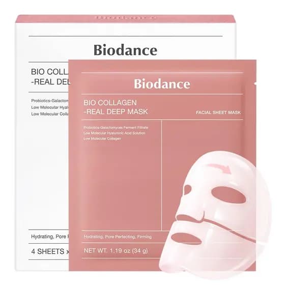 BIODANCE Bio-Collagen Real Deep Mask, Máscara Facial Hidratante Noturna em Hidrogel, Redução de Poros, Elasticidade, Pre