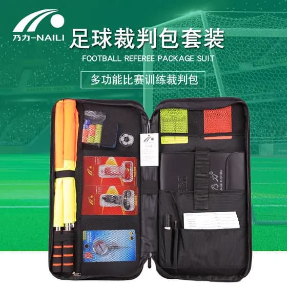 Conjunto de kit de árbitro de tamanho grande, kit de árbitro de futebol, cartão vermelho amarelo, bandeira de borda de p