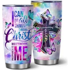 Presentes Cristãos ATHAND para Mulheres, Versículo Bíblico Filipenses 4:13, Cruz da Fé Cristã, Copos de Aço Inoxidável d