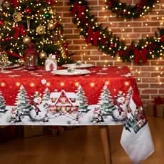 Oudain 60 x 104 Inch Christmas Tablecloth Rectangle with String Lights, Polyester Washable Table Cover Snowman Trees Sno