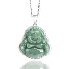 Colares com Pingente de Buda em Jade Verde Natural Vintage e Incrustações de Prata 925 para Mulheres, Joias Amuleto de B