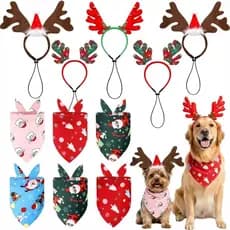 12 Peças de Conjuntos de Acessórios de Natal para Cães e Gatos, incluindo Tiara de Rena, Bandana e Acessórios de Fantasi