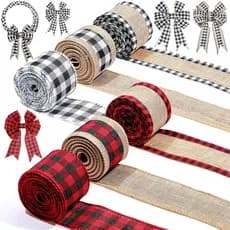 Syhood Fita Xadrez Buffalo de Natal, 6 Rolos de 30 Jardas, Fita de Tecido de Juta Xadrez com Borda Aramada para Decoraçã