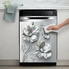 NEEW Prateado Floral Strass Decalque Stier Auto Adesivo Cozinha Geladeira Decoração À Prova Dwaterproof Água Removível E