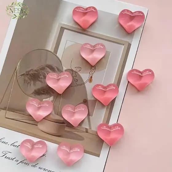 NEEW Conjunto De Ímãs De Geladeira Em Formato De Coração , 10 Peças , Plástico Forte , Design Ondulado De Água , Quadro