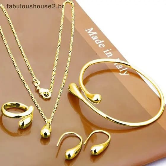 Conjunto De Joias De Lágrima FABUL 4 Unidades Para Mulheres : Anel , Colar , Pulseira , Brincos Casamento
