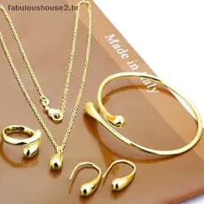 Conjunto De Joias De Lágrima FABUL 4 Unidades Para Mulheres : Anel , Colar , Pulseira , Brincos Casamento