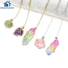 FABUL Design De Aço Inoxidável Gaiola De Cristal Nelace Titular Net Metal Corrente Pedra Coleta Ajustável Pingente Jóias