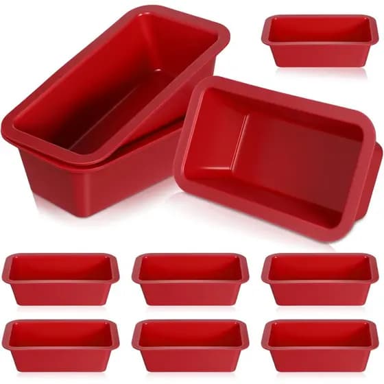 10 Formas de Silicone Vermelhas para Mini Bolos – Formas Antiaderentes para Pão, Bolo, Carne e Mais (6,1 x 3,3 x 1,8 Pol
