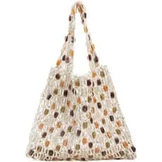 Bolsa de Ombro Boho de Crochê para Mulheres, Bolsa de Praia Colorida com Miçangas, Bolsa Leve de Verão, Bolsa Hobo de Tr