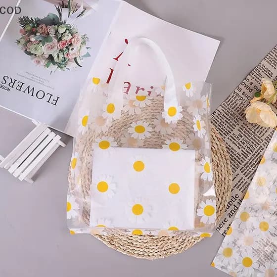 [ala] 5/10 Unidades Sacos De Presente Impressos Sacola Transparente Bolsa Portátil Moda Paing Compras Casual À Prova D'á