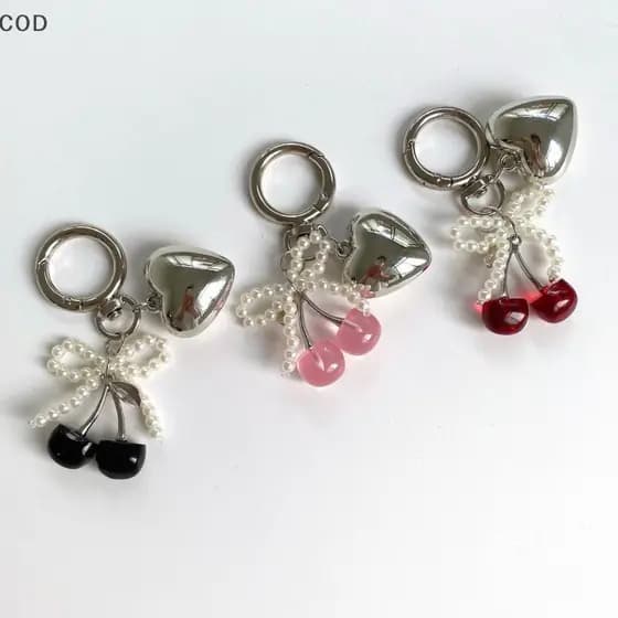 [ala] Moda 3D Cristal Cereja Chaveiro Pérola Arco Prata Coração Pingente Bolsa Feminina Acessórios Presentes br