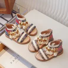 | slippers | ♪Meninas estilo étnico sandálias 2026 verão novo estilo moda All-Match sapatos de princesa médio pequeno cr