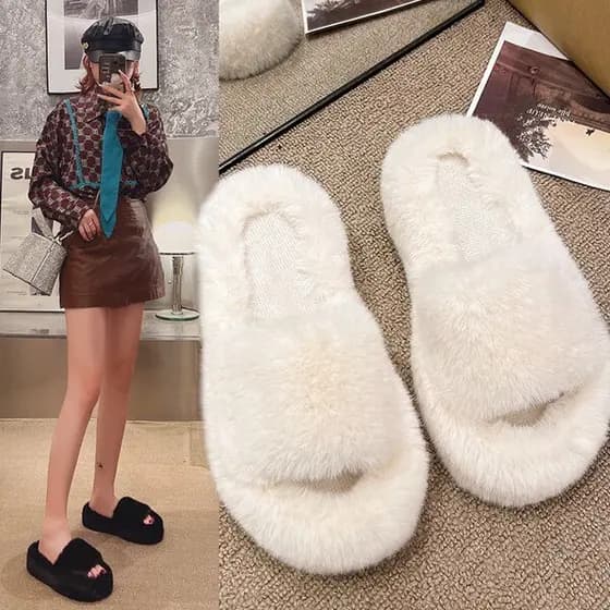 | slippers | ♩2024 outono inverno novo estilo moda influenciador High-End sentir chinelos de pelúcia feminino exterior W