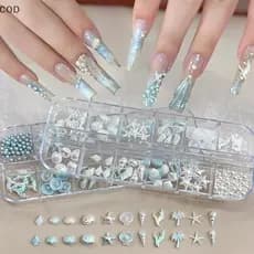 [alb] 12 Grades/Caixa Aurora Prego Charme Concha Estrela Do Mar Sereia Cauda 3d Acessórios De Arte Para Manicure Sonhado