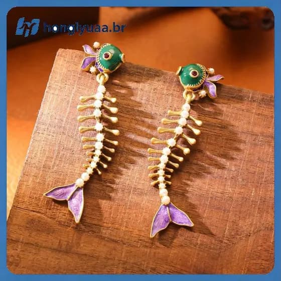 Brincos Elegantes De Espinha De Peixe Com Curvatura Longa Feitos À Mão Para Mulheres , Acessório De Joias Coloridas BR