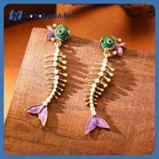 Brincos Elegantes De Espinha De Peixe Com Curvatura Longa Feitos À Mão Para Mulheres , Acessório De Joias Coloridas BR
