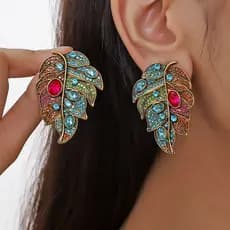 | 【cartelas de brincos feminino】 | kit brinco aço inoxidável ♢Agulha de prata Medieval diamante-cravejado folha brincos