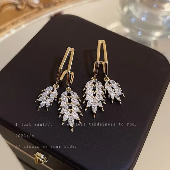 | kit brinco aço inoxidável | 【cartelas de brincos feminino】 ✹Real chapeamento de ouro luz luxo folha arroz orelha brinc