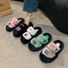 | slippers | ✵Bonito KT gato chinelos peludos feminino outono inverno ao ar livre Wear 2025 novo estilo de sola grossa c