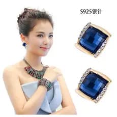 | kit brinco aço inoxidável | 【cartelas de brincos feminino】 ❣Quadrado vem para Cai simples azul temperamento brincos fe