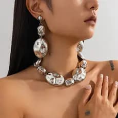 | colar prata | 【bijuterias femininas】 ✍Europeu americano Oval Irregular geométrico colar europeu americano único Metal