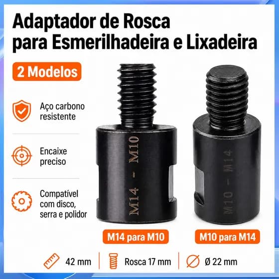 Adaptador rosqueado para rebarbadora de precisão em aço carbono M14 e junta de conversão de eixo M10